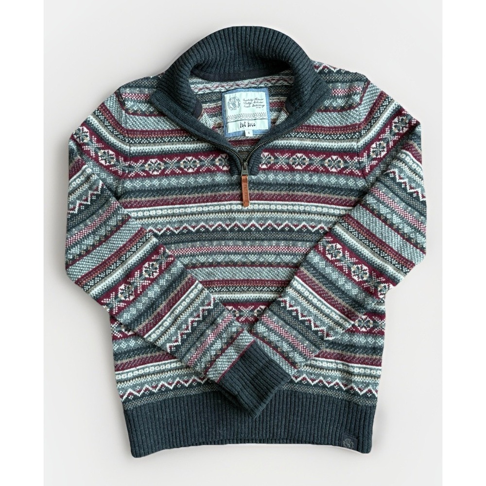 Fat Face Fairisle Jumper Mens Size Small 1/4 Zip Chunky Knit ‎ Wool Blend